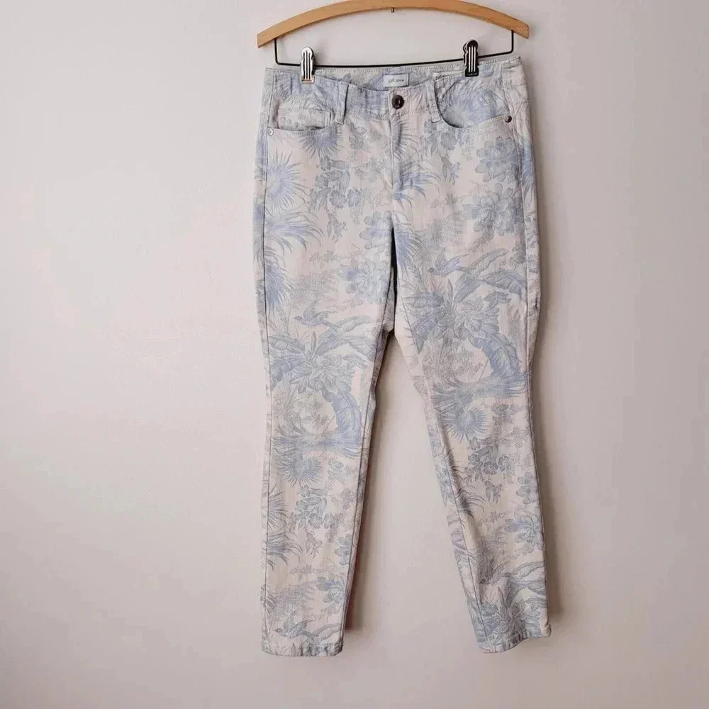 J.jill Denim Authentic Fit Slim Ankle Jean Light Blue Floral Ivory Sz 4 Pants